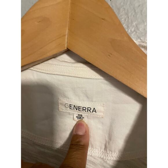 Generra Womens Top XS Cream Short Sleeve Belted Fringe Hem Relaxed Lagenlook - Picture 2 of 8